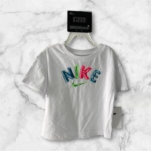 Nike Kids White Tee with Multicolor Logo & Scrunchie NWT - 3T